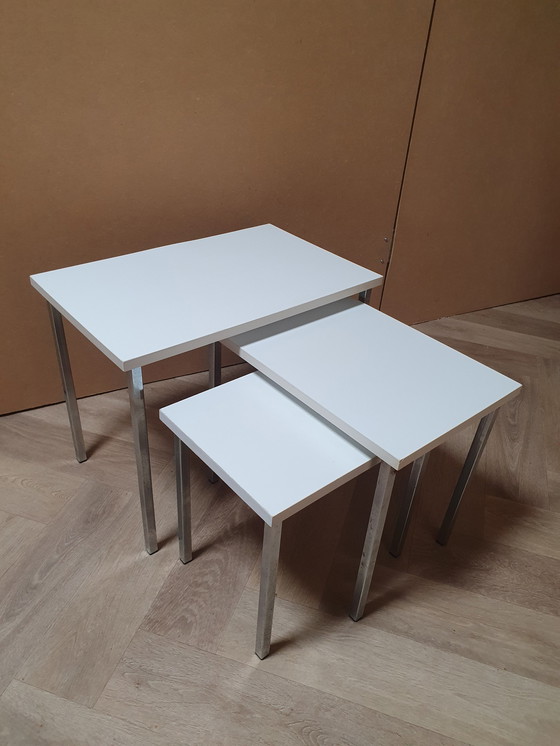 Image 1 of Mimiset Chroom/Wit. Vintage Nesting Tables. 