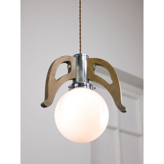 Image 1 of Vintage hanglamp in chroom en opaline glas, 1960
