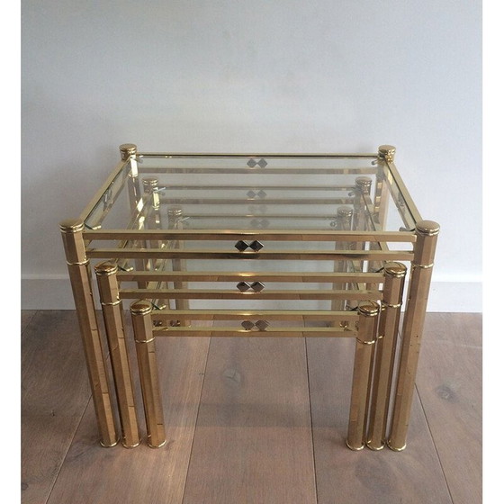 Image 1 of Set van 3 vintage messing tafels