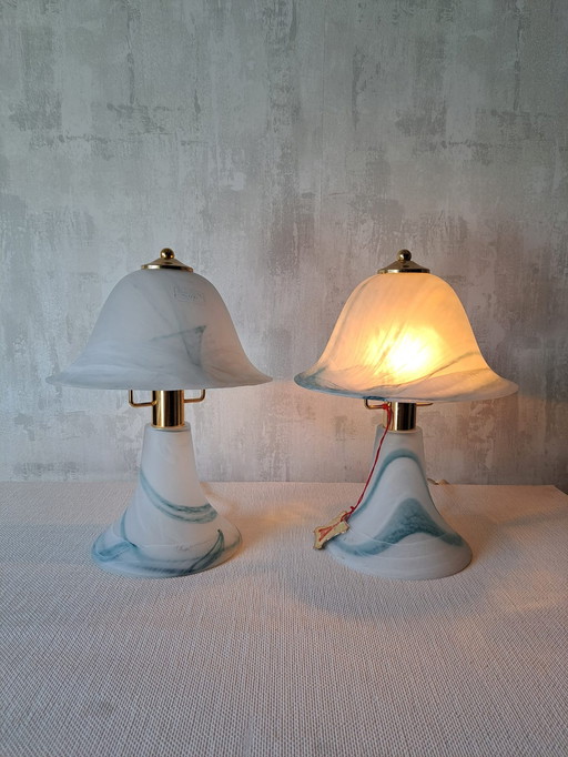 2x Murano mushroom lampen