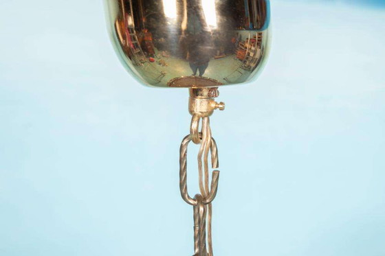 Image 1 of Vintage glazen hanglamp Zweden 60s, brass & glass pendant