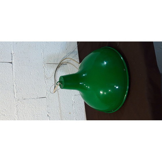 Image 1 of 1980 vintage groene industriële hanglamp