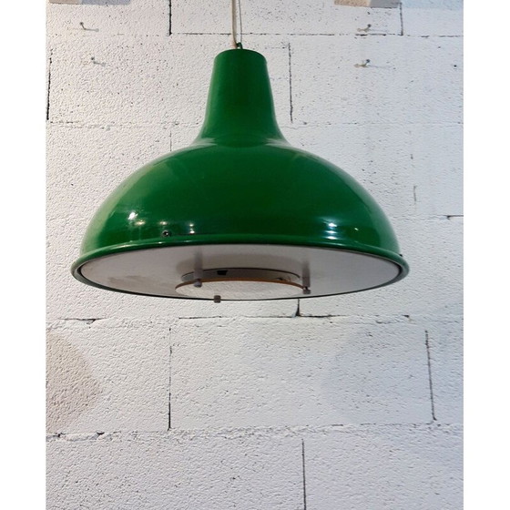 Image 1 of 1980 vintage groene industriële hanglamp