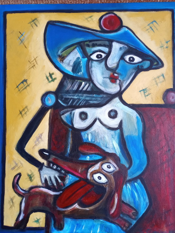 Image 1 of Tineke van Steenbergen -  Picasso met hond schilderij