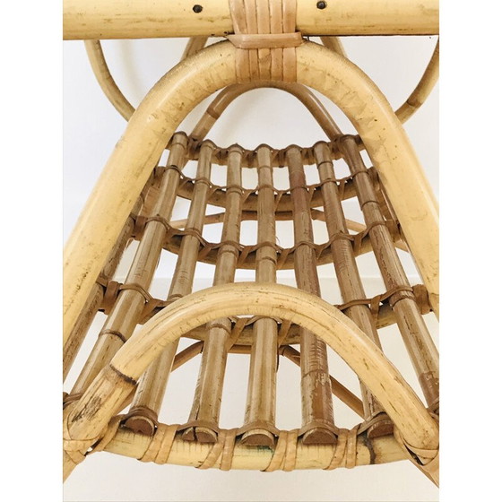 Image 1 of Vintage salontafel in rotan en keramische tegels, Frankrijk 1960