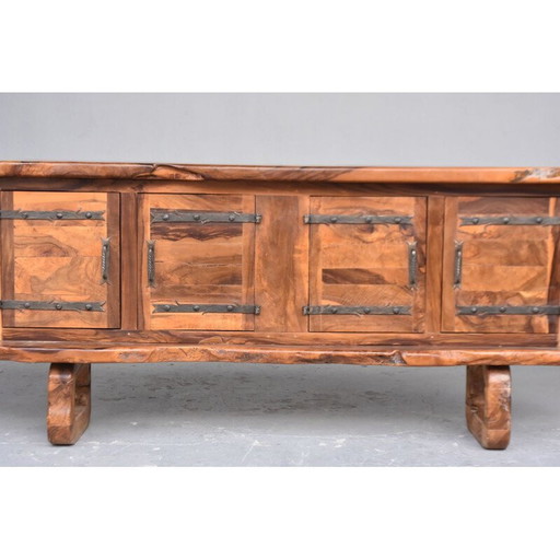 Vintage brutalistisch olijfhouten dressoir, 1960-1970