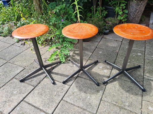 3x Industriële Vintage Krukjes