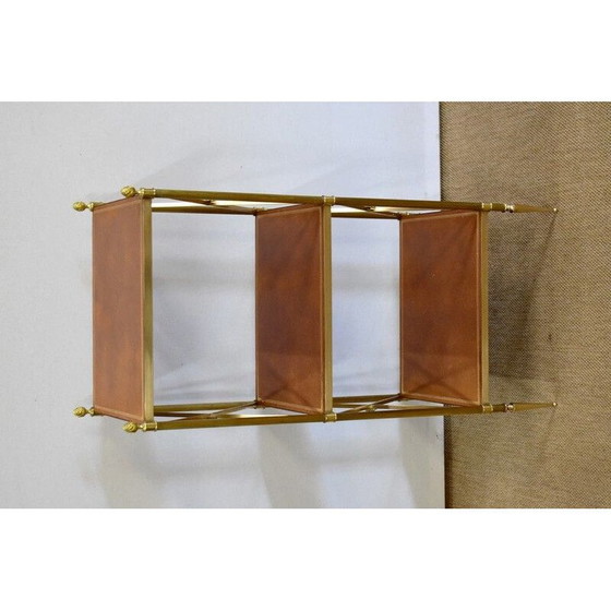 Image 1 of Vintage plank met 3 koperen en houten laden voor Maison Jansen, 1970