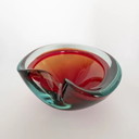Vintage uitgebreide schaal van muranoglas in blauw en rood glas, Flavio Poli-stijl