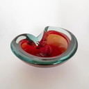Vintage uitgebreide schaal van muranoglas in blauw en rood glas, Flavio Poli-stijl