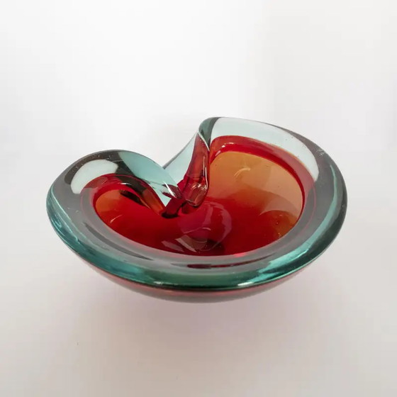 Image 1 of Vintage uitgebreide schaal van muranoglas in blauw en rood glas, Flavio Poli-stijl