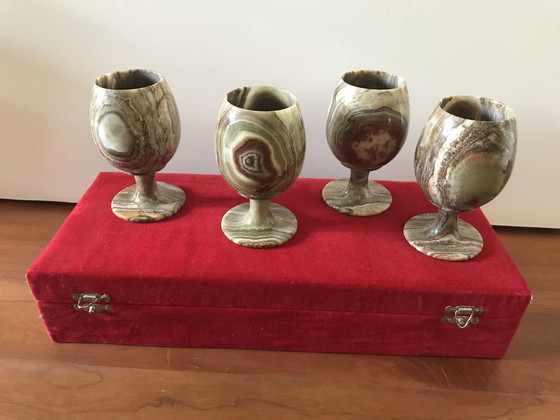 Image 1 of 4 x Vintage wijnglazen natuursteen onyx