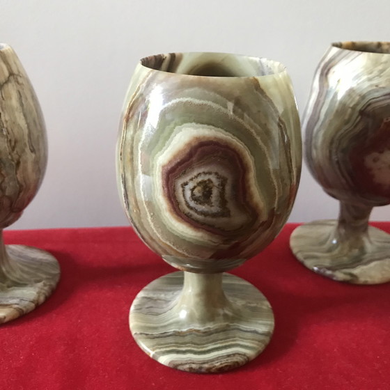 Image 1 of 4 x Vintage wijnglazen natuursteen onyx