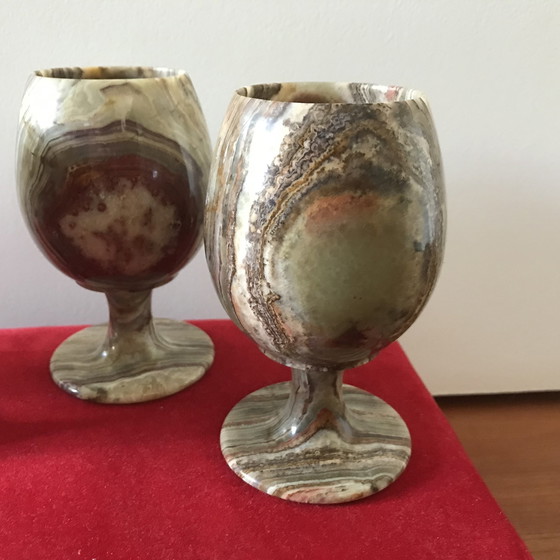 Image 1 of 4 x Vintage wijnglazen natuursteen onyx