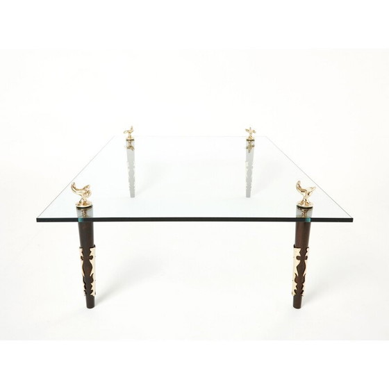 Image 1 of Vintage mahoniehouten bronzen en glazen salontafel "Quatuor" van Garouste en Bonetti, 1995