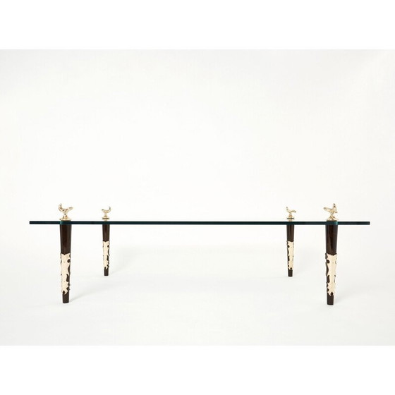 Image 1 of Vintage mahoniehouten bronzen en glazen salontafel "Quatuor" van Garouste en Bonetti, 1995
