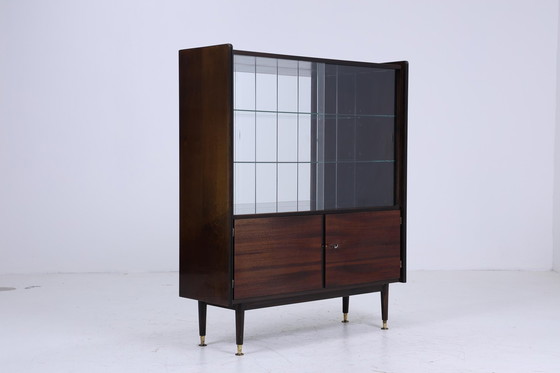 Image 1 of Smal vintage highboard jaren 60 | Mid Century vitrinekast woonkamer | retro spiegelkast