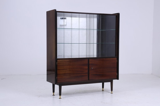 Image 1 of Smal vintage highboard jaren 60 | Mid Century vitrinekast woonkamer | retro spiegelkast