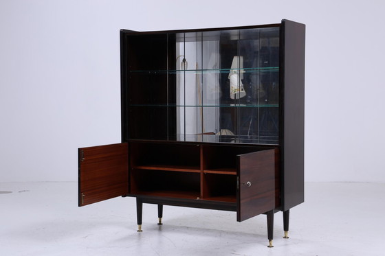 Image 1 of Smal vintage highboard jaren 60 | Mid Century vitrinekast woonkamer | retro spiegelkast