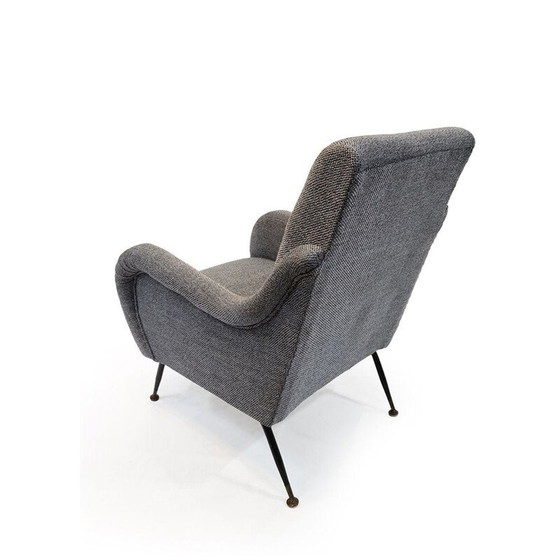 Image 1 of Vintage fauteuil met koperen poten en grijze stoffen bekleding, jaren 1950