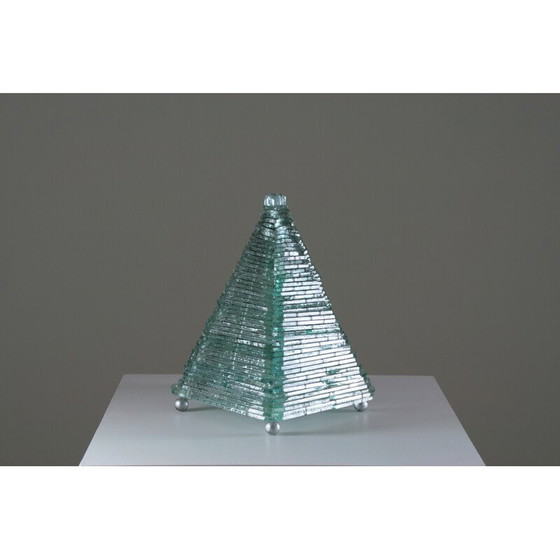 Image 1 of Vintage piramide lamp van glas en metaal, 1970
