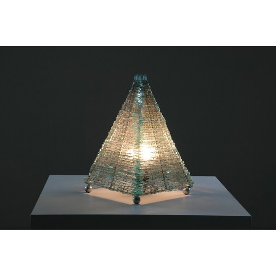 Image 1 of Vintage piramide lamp van glas en metaal, 1970