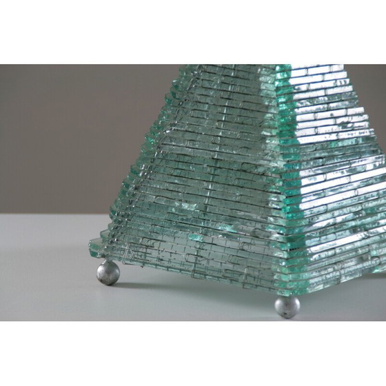 Image 1 of Vintage piramide lamp van glas en metaal, 1970