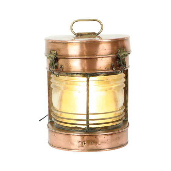 Image 1 of Antieke Scheepslamp Lantaarn Rood Koper