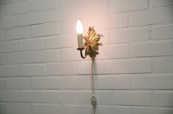 Image 1 of Bronzen Gouden Wandlamp Blad