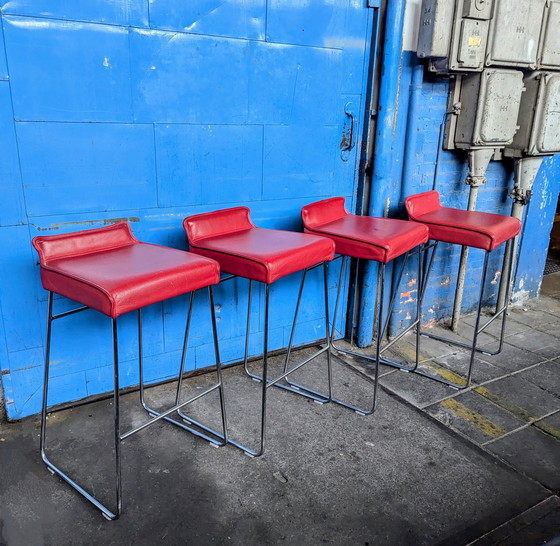 Image 1 of 4X Leather & Chrome Bar Stools, Allermuir