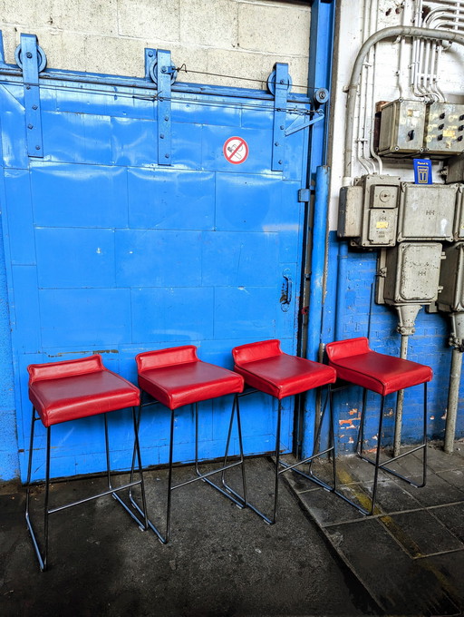 4X Leather & Chrome Bar Stools, Allermuir