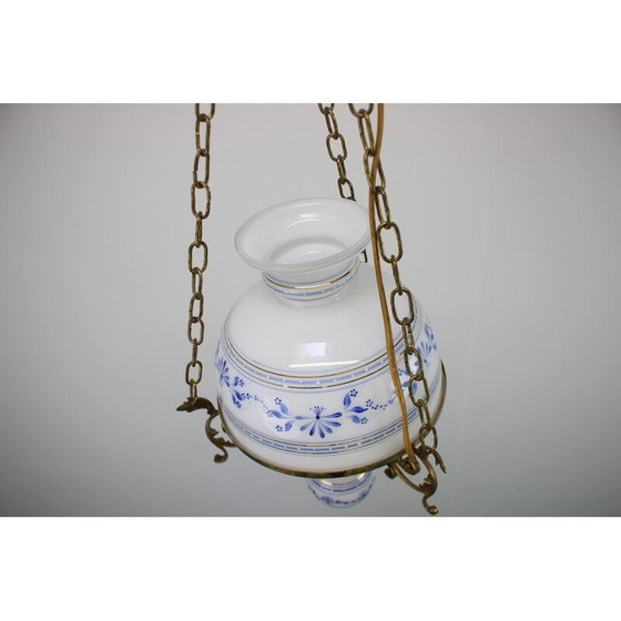 Image 1 of Vintage "Cibulak" hanglamp van messing en glas, Tsjecho-Slowakije 1960