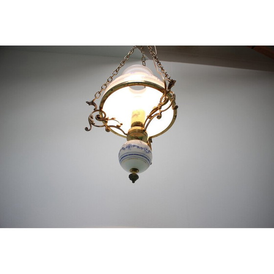 Image 1 of Vintage "Cibulak" hanglamp van messing en glas, Tsjecho-Slowakije 1960