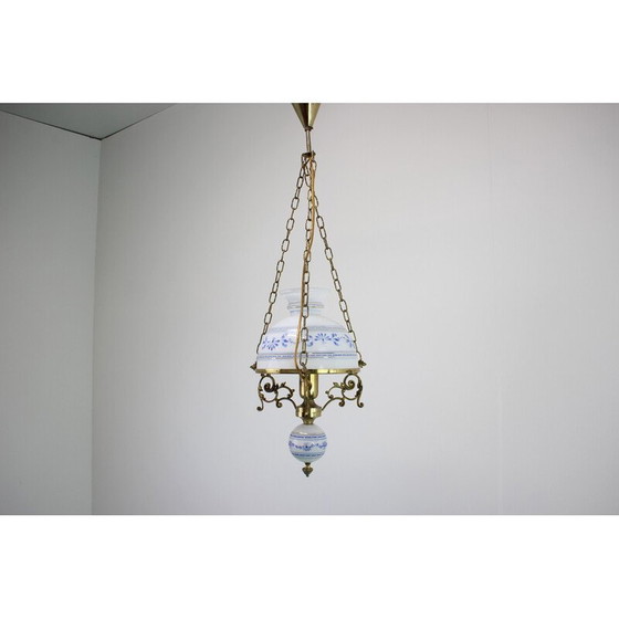 Image 1 of Vintage "Cibulak" hanglamp van messing en glas, Tsjecho-Slowakije 1960