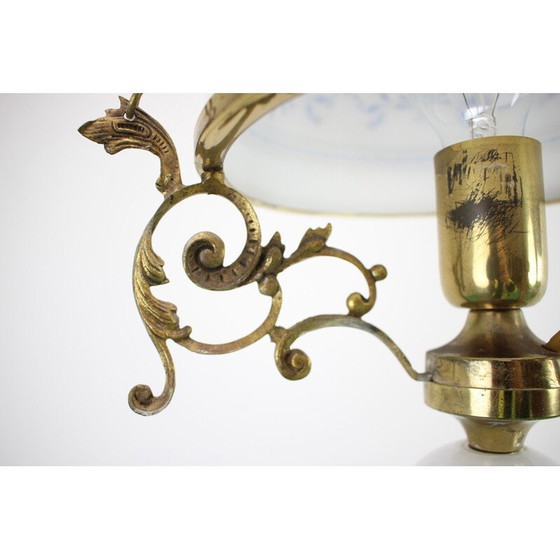 Image 1 of Vintage "Cibulak" hanglamp van messing en glas, Tsjecho-Slowakije 1960