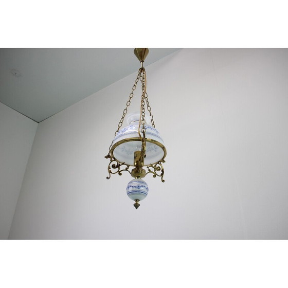 Image 1 of Vintage "Cibulak" hanglamp van messing en glas, Tsjecho-Slowakije 1960