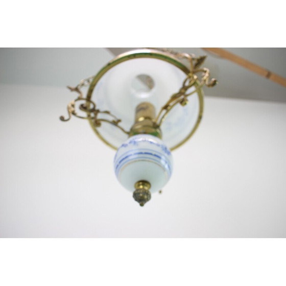 Image 1 of Vintage "Cibulak" hanglamp van messing en glas, Tsjecho-Slowakije 1960