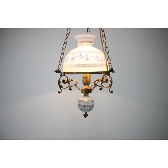 Image 1 of Vintage "Cibulak" hanglamp van messing en glas, Tsjecho-Slowakije 1960