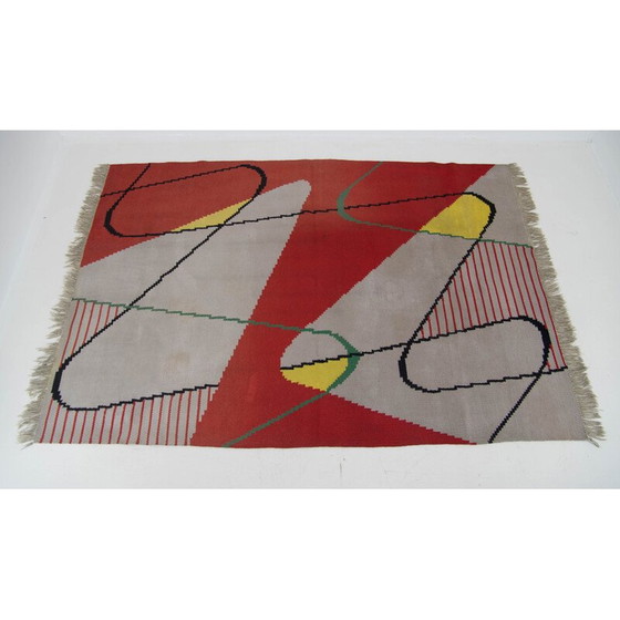 Image 1 of Vintage abstract wollen vloerkleed, Tsjecho-Slowakije 1950