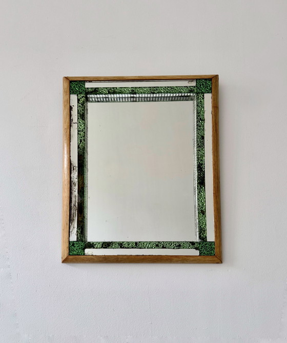 Image 1 of Vintage rechthoekige spiegel met groen glas