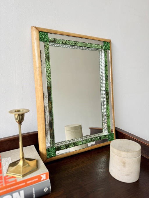 Vintage rechthoekige spiegel met groen glas