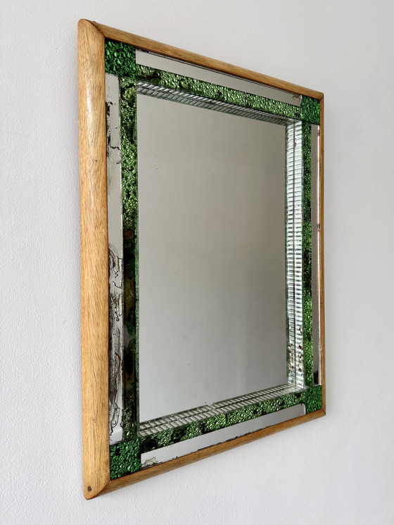 Image 1 of Vintage rechthoekige spiegel met groen glas