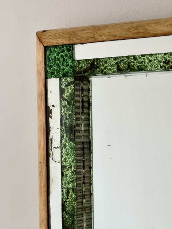 Image 1 of Vintage rechthoekige spiegel met groen glas