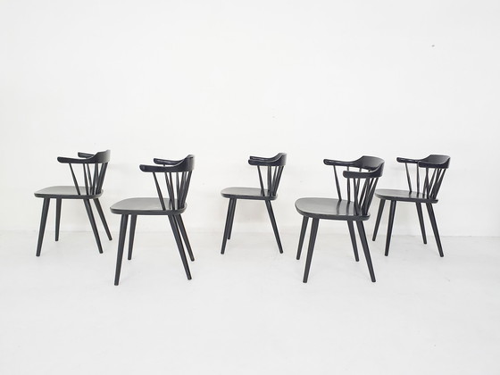 Image 1 of Set van vijf Yngve Ekstrom voor Pastoe FH01 eetkamerstoelen, Nederland jaren 1960