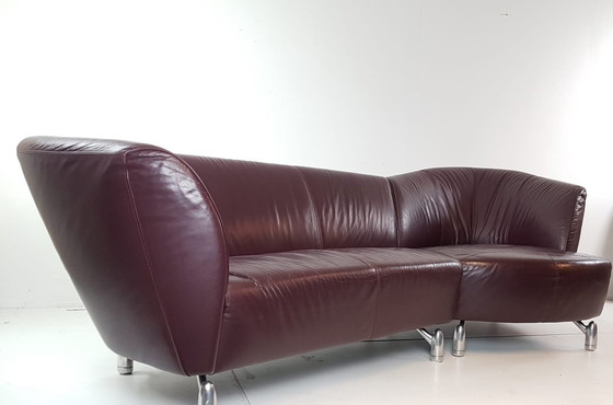 Image 1 of Leolux ‘Pupilla’ Bank Chaise Longue Dark Purple Leather