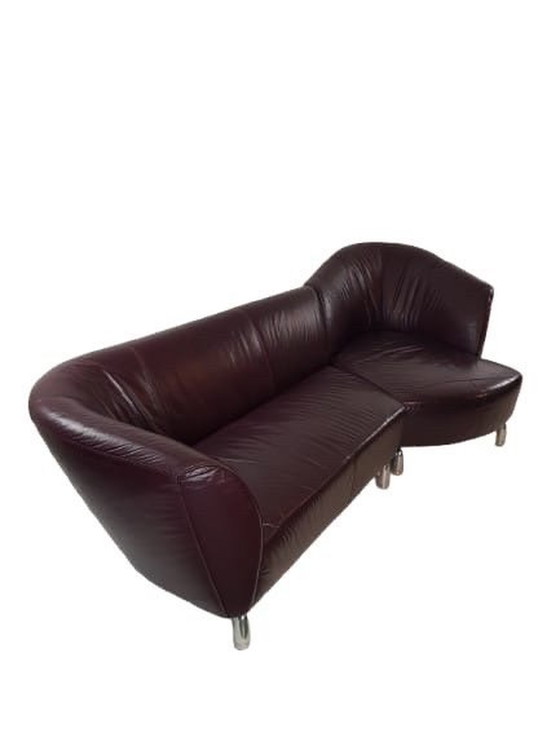 Image 1 of Leolux ‘Pupilla’ Bank Chaise Longue Dark Purple Leather