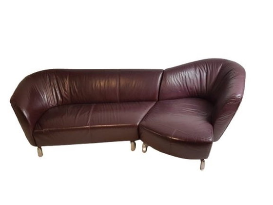 Image 1 of Leolux ‘Pupilla’ Bank Chaise Longue Dark Purple Leather