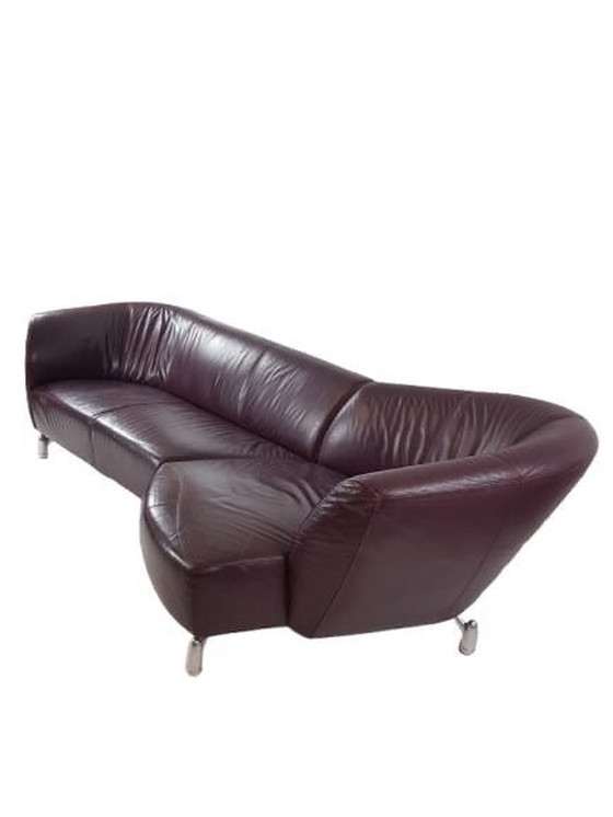 Image 1 of Leolux ‘Pupilla’ Bank Chaise Longue Dark Purple Leather