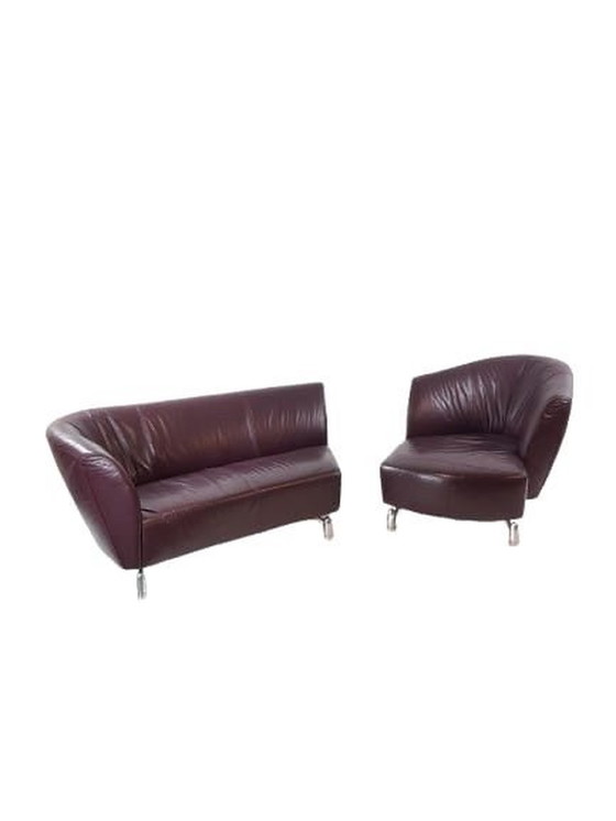 Image 1 of Leolux ‘Pupilla’ Bank Chaise Longue Dark Purple Leather