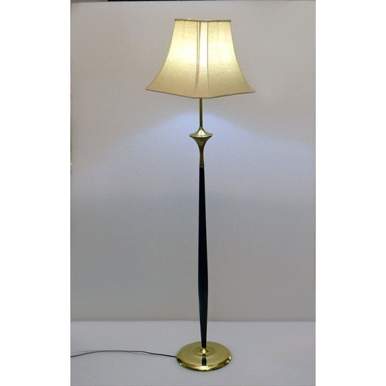 Image 1 of Vintage messing en mahonie vloerlamp, jaren 1950
